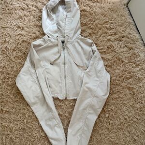 cream cropped jean-like hoodie